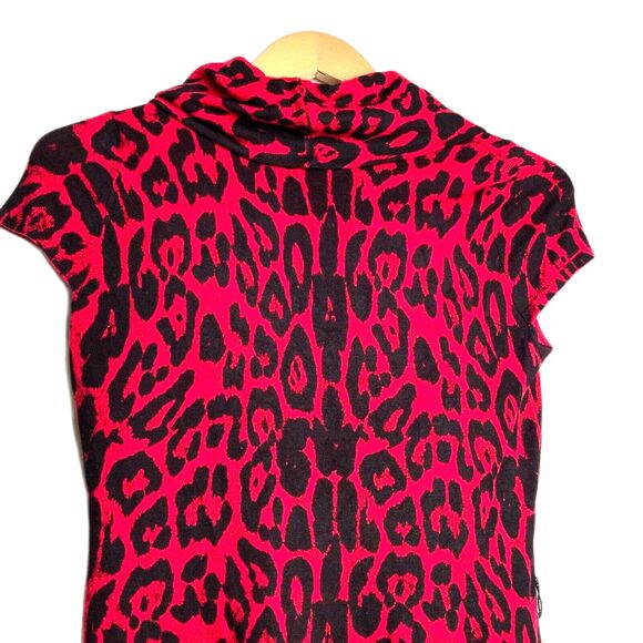 INC Women'ss Red Leopard Ocelot Print Cowl Neck Top Short Sleeve Punk Size P - Picture 4 of 9
